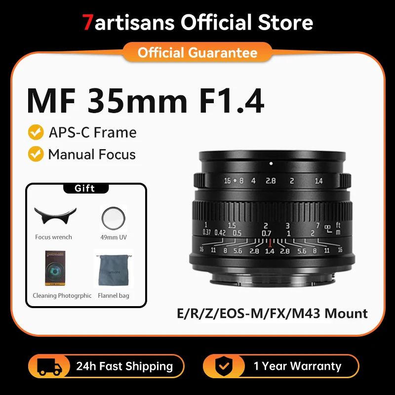 7artisans 35 mm F1.4 Mark II APS-C manuelles Prime-Objektiv mit großer Blende für Sony E ZVE10 A6000 Fujifilm FX X-T1 X-T4 Olympus/Panasonic Micro 4/3 E-PL1/E-PL2 Lumix G85/DC-GX9 Nikon Z50 Z Canon R Image