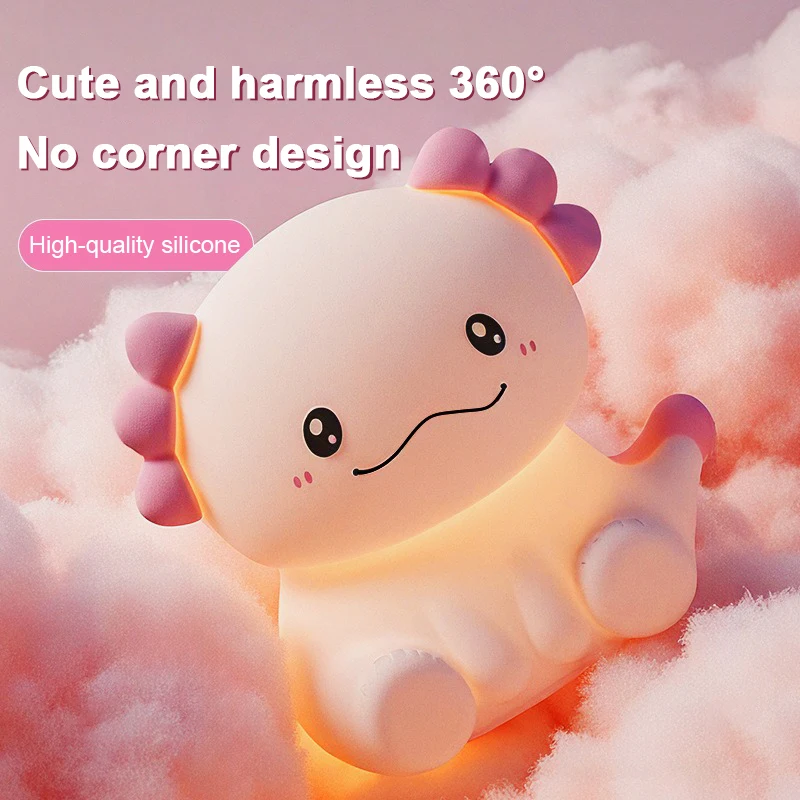 Rosa Axolotl LED-Nachtlicht, USB wiederaufladbar, Touch-Lampe, 3-stufige Helligkeit, Timing-Licht, niedliche Tier-Nachttischlampe, Geschenk für Kinder