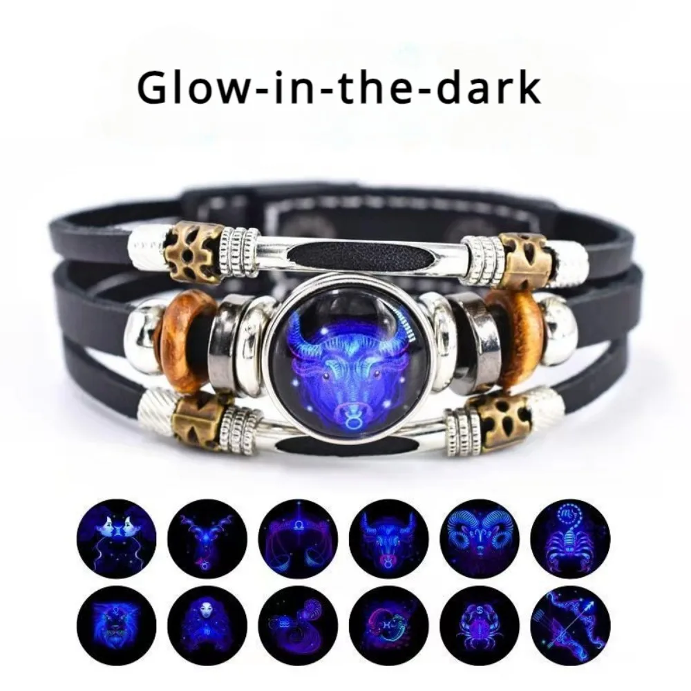 Sternbilder Leuchtendes Lederarmband Retro Mehrschichtiges Perlenlederarmband Schmuck Geschenke für Männer Frauen Paare Image