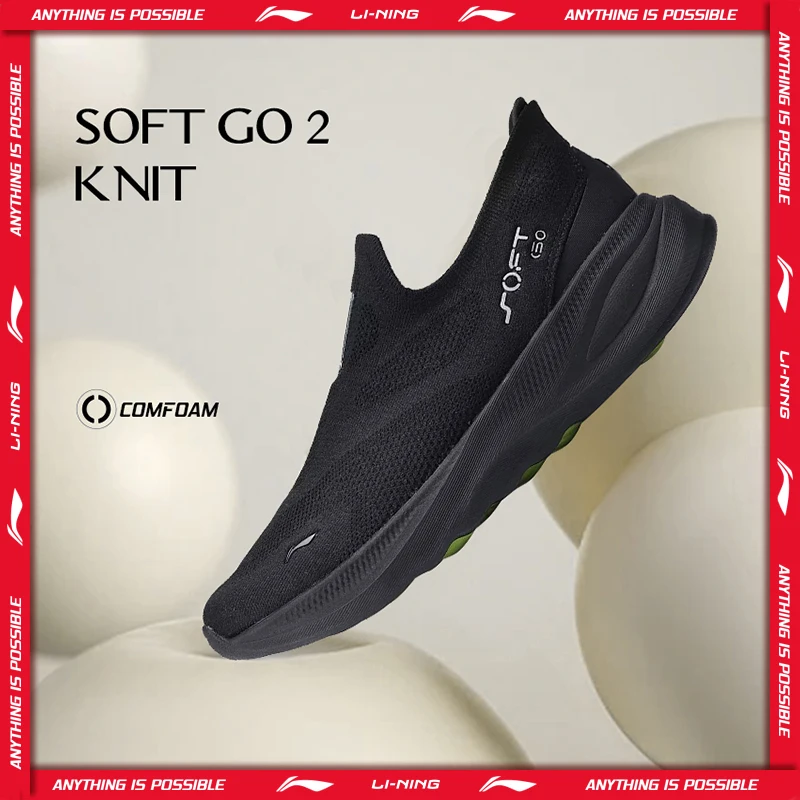 Li-Ning SOFT GO 2 KNIT Slip-on-Freizeitschuhe für Herren, gepolstert, bequem, stabil, LiNing Mesh, Jogging, Alltag, Sport-Sneaker, AGLV017
