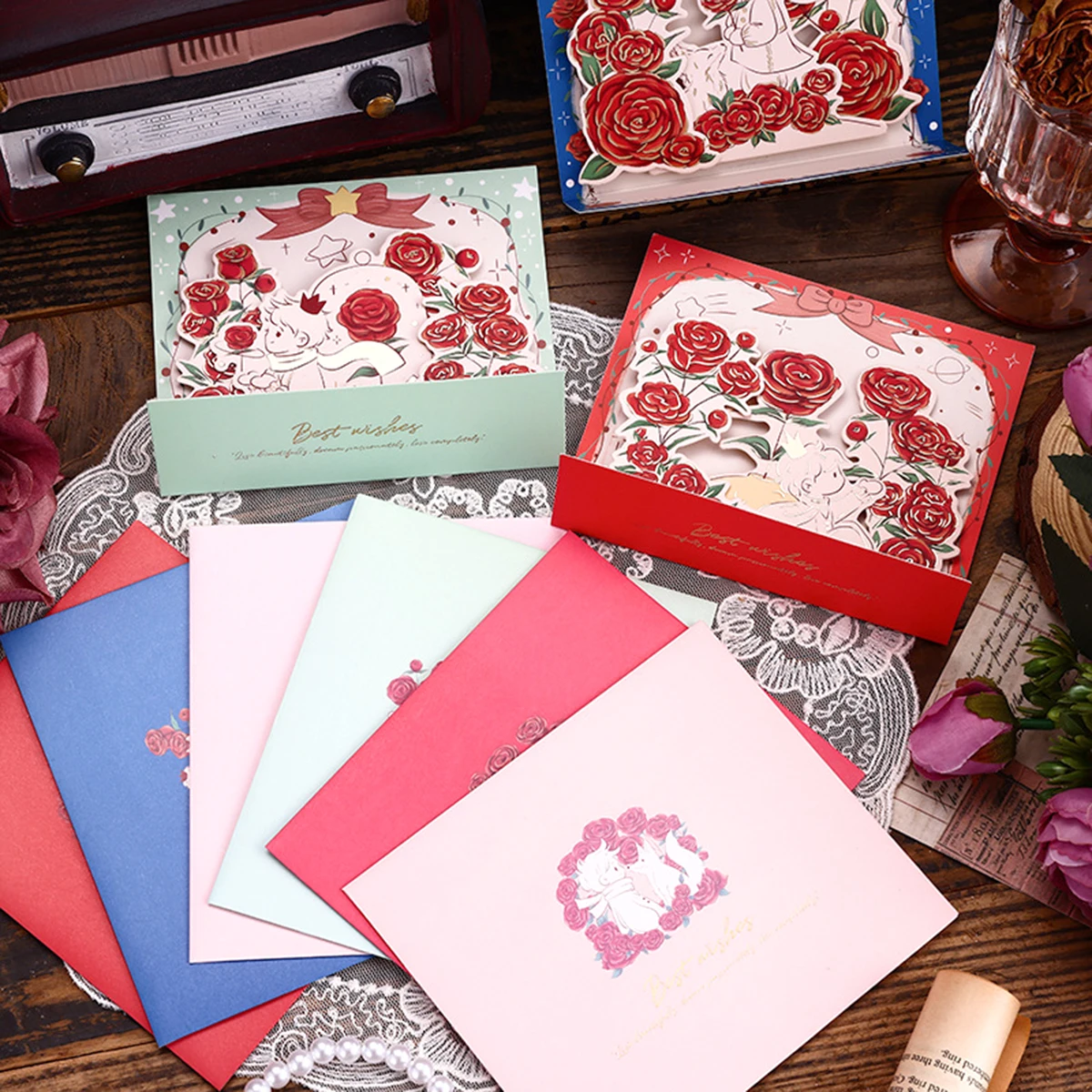 Valentinstagskarte für ihre Freundin, romantisches 3D-Pop-up-Grußkarten-Set „Rose und Prince Love“, Umschlag, einzigartiges Geschenk Image