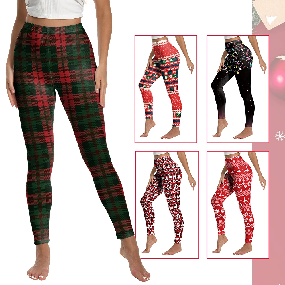 Frauen Leggings Sport Workout Hosen Bunte Laternen Gedruckt Yoga Hosen Sexy Hohe Taille Sportswear Weihnachten Plaid Leggings Image