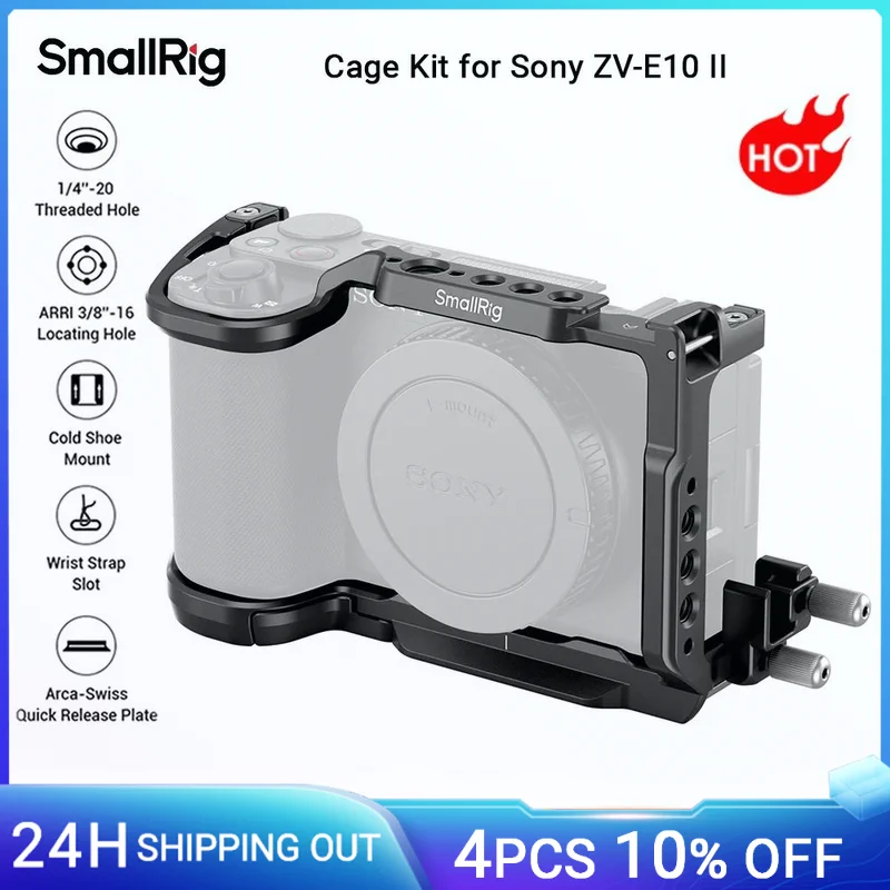 SmallRig ZV-E10 II Kamerakäfig-Set für Sony ZV-E10 II, mit Kabelklemme, mit Arca-Swiss Schnellwechselplatte für Stabilisator -4867 Image