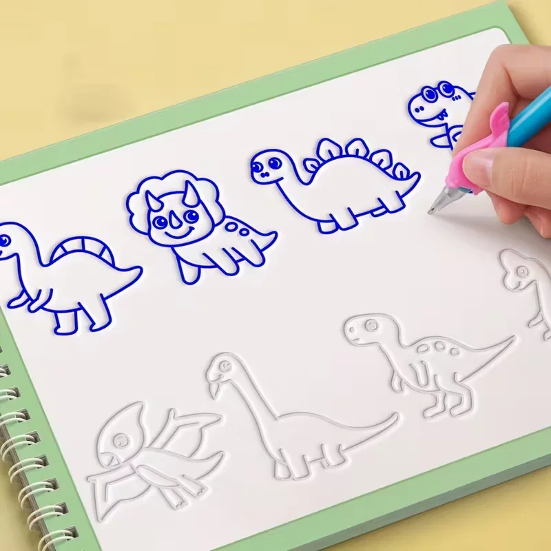 Magisches Schreib- und Zeichen-Übungsbuch, 3D-Tracking-Arbeitsbuch für Kinder mit Schablone, Tiere und Formen, wiederverwendbare taktile Lernaktivität