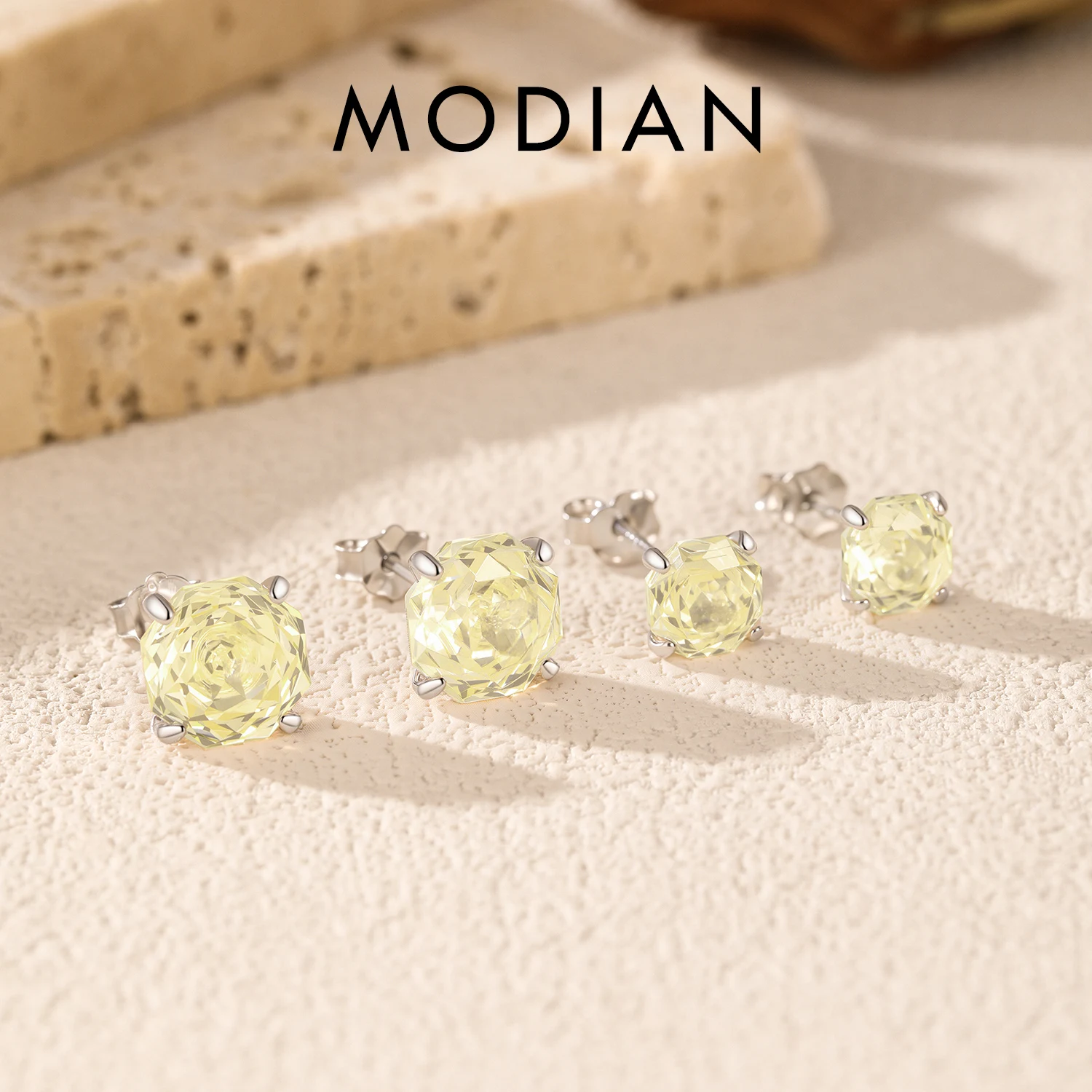 MODIAN Octagon Rose Cut CZ Ohrstecker 925 Sterling Silber Hellgelbe Farbe Unisex Ohrstecker Für Frauen Edlen Schmuck Image