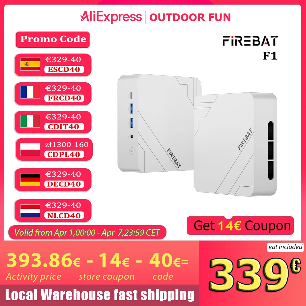 Firebat Mini-PC F1 AMD Ryzen 5 7640HS 12GB RAM 16GB DDR5 5600MHz 512GB SSD Windows11 PC Wi-Fi 6 BT5.2 USB4.0 Mini-PC Computer