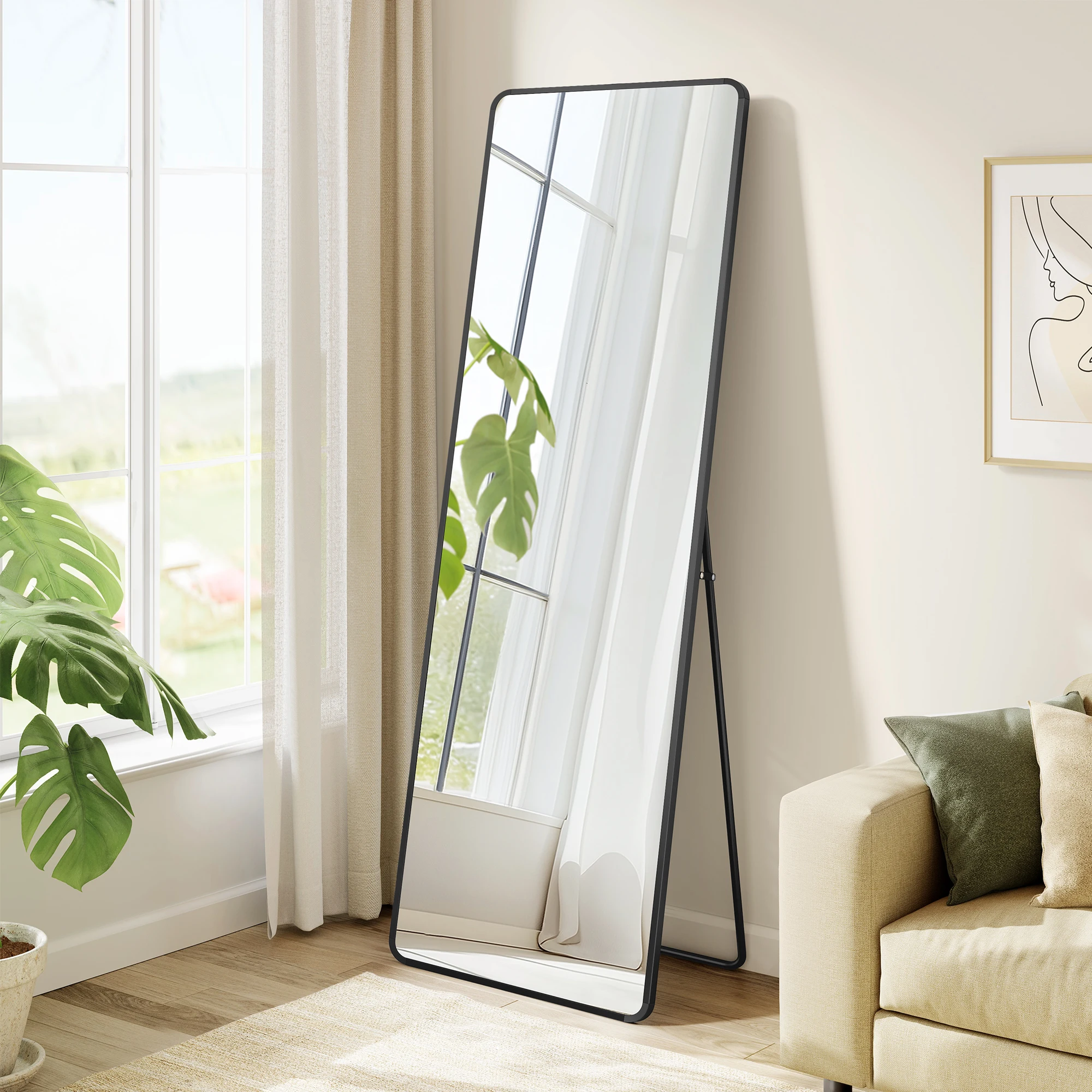 SONGMICS Ganzkörperspiegel, 150 x 40 cm, rechteckiger Standspiegel, Rahmen aus Aluminiumlegierung, Hartglas, für Schlafzimmer