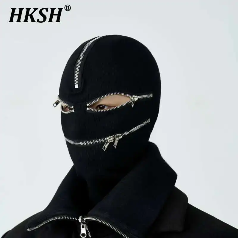 HKSH Frühling Herbst Dunkel Schwarz Weiß Vielseitig Herren Dark Tide Reißverschluss Damen Kopfbedeckung Maske Punk Techwear Mode Gothic HK0300