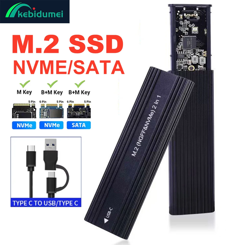 M2 SSD-Gehäuse M.2 NVMe SATA SSD-Gehäuse M.2 auf USB Typ C SSD-Adapter 10 Gbit/s USB 3.1 Externes Gehäuse unterstützt M- und B-M-Schlüssel Image