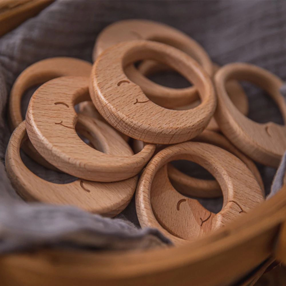 1 stücke Baby Beißring Holz Buche Natur Zahnen Holz Perlen Spielzeug Food Grade BPA FREI Neugeborenen Zahnen Spielzeug Geschenk Holz beißring Image