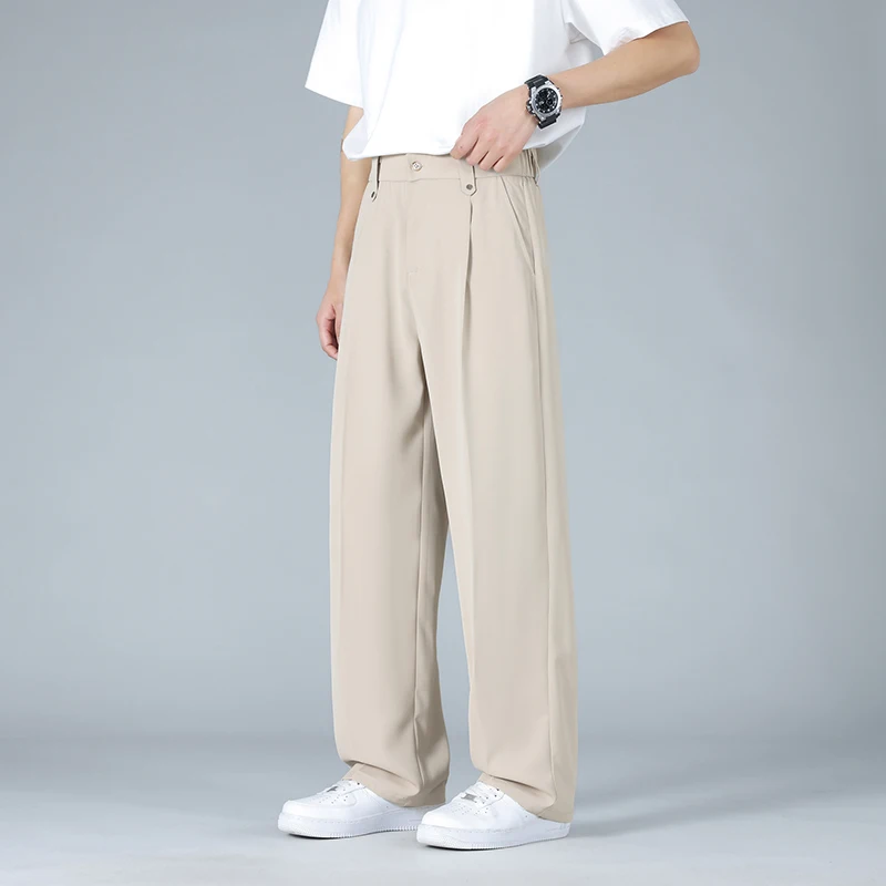 Frühling männer Licht Kühlen Polyester Gerade Anzug Hosen Lose Fit Business Casual Hosen Große Größe 8XL Outdoor Hose