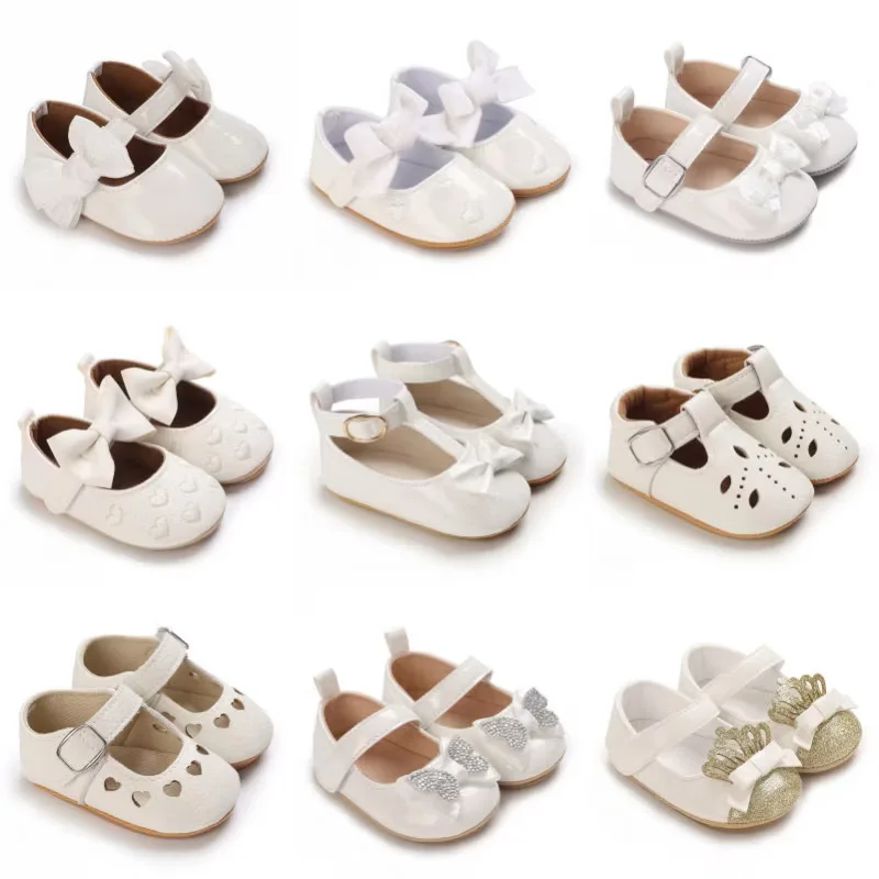 Frühlings- und Sommer-Babyschuhe mit Gummisohle, Prinzessinnen-Stil, 0-12 Monate, Niedliche Outdoor-Laufschuhe in Weiß
