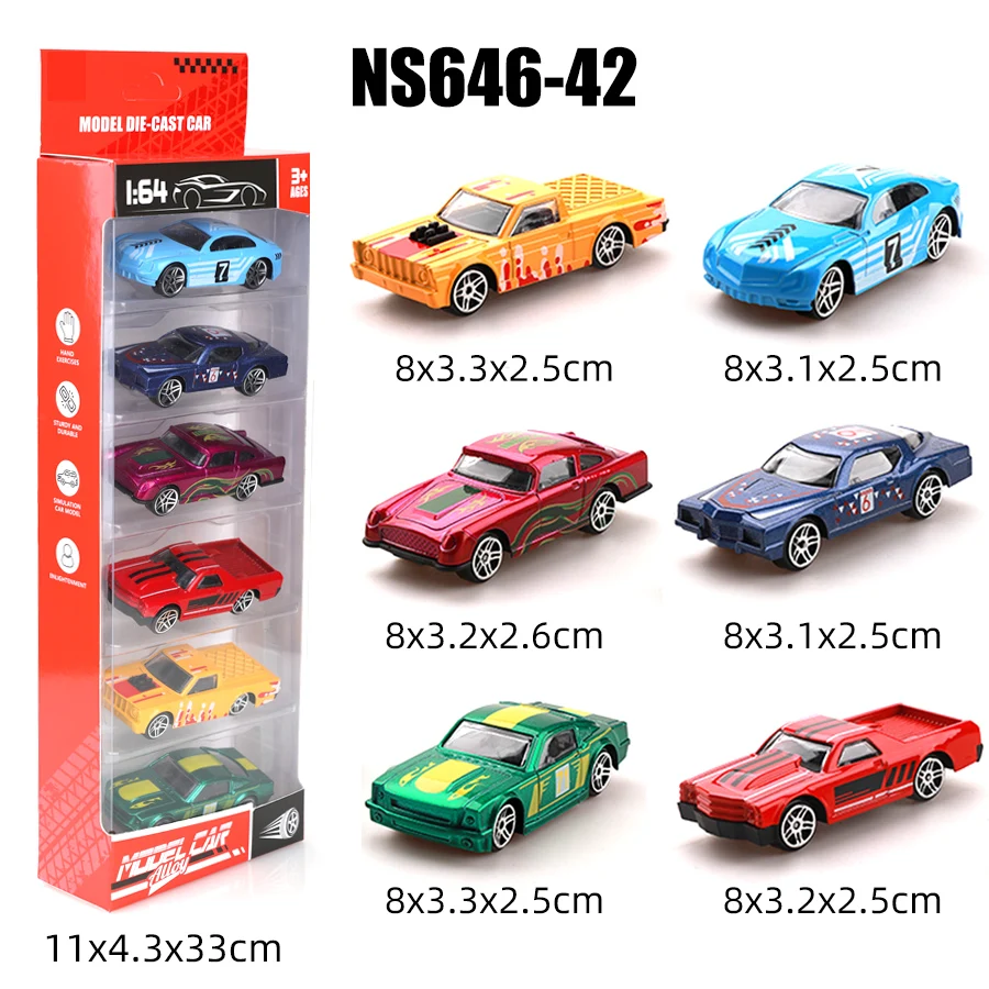 (Boxed) 1/64 Modifiziertes Mini-Druckguss-Autoset im Racing-Stil, 6-teilig, Metalldruckguss, Jungenspielzeug, Schiebemodell, kein Rückzug. Image