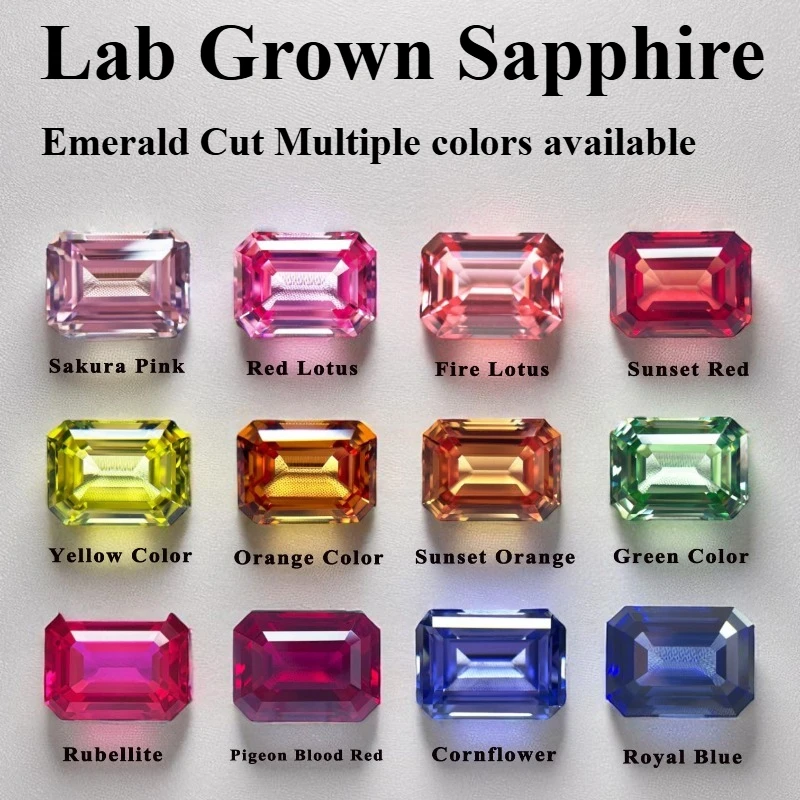 Labor-Saphir-Smaragdschliff, mehrere Farben erhältlich, Aluminiumoxid-Czochralski-Edelstein für selbstgemachten Schmuck, wählbares Zertifikat Image