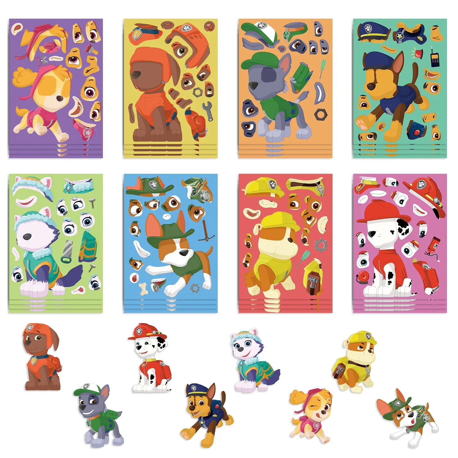8/16 Blatt PAW Patrol Fun Make-a-Face Puzzle Aufkleber DIY Telefon Laptop Gepäck Skateboard Graffiti Aufkleber Spaß für Kinder Geschenk