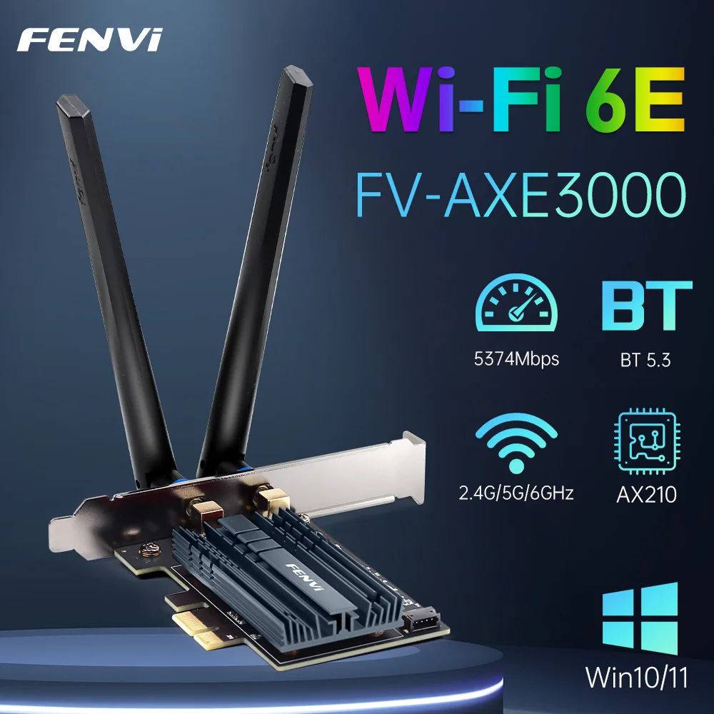 FENVI WiFi 6E AX210 PCI-E-Adapter 5374 Mbit/s BT 5.3 Tri-Band 2,4 G/5 G/6 GHz 802.11AX Drahtlose Netzwerk-WLAN-Karte für PC Windows10/11 Image