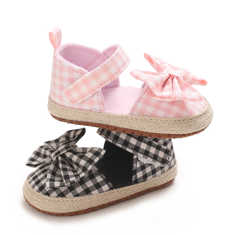 0-18 Monate Mädchen Gitter Baby Prinzessin Schuhe lässig Anti-Rutsch-Bogen vier Jahreszeiten Vorschule Kinder weiche Sohle ersten Wanders chuh Image