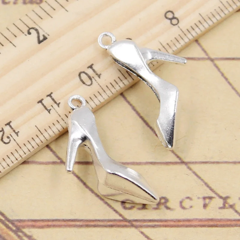 10pcs Charms High Heels Schuhe mit hohen absätzen 29x17mm Tibetischen Bronze Silber Farbe Anhänger Antiken Schmuck handgemachte Fertigkeit DIY