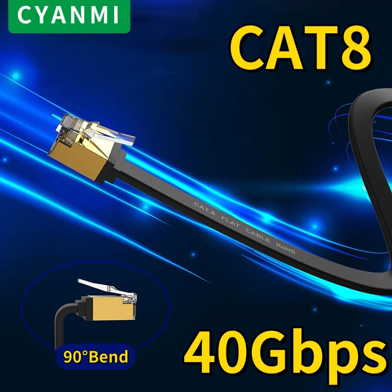 Cyanmi ethernet kabel cat8 40gbps cat 6 ethernet kabel netzwerk lan für pc modem laptop ps 5 router rj45 flat cat 8 ethernet kabel Image