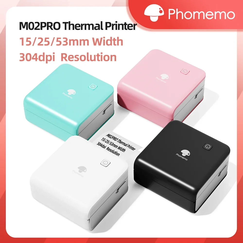 Phomemo M02Pro Mini tragbarer Drucker, kabelloser Thermo-Etikettierer, 300 dpi, tintenloser Druck, 15/25/50/53 mm, für einfache Fotoetikettierung Image
