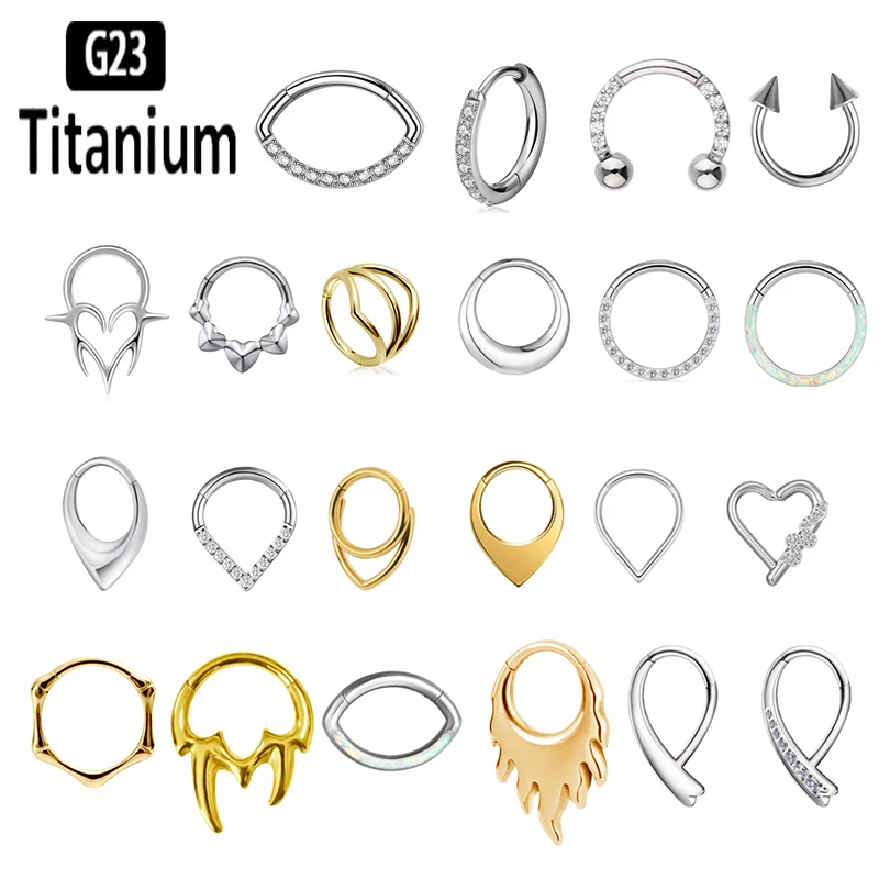 ASTM F136 G23 Titan 16G Snake Bee Moon Flame Septum Piercing Herz Tusk Helix Scharnier Daith Conch Ohrring Opal Hoop Nasenringe Image