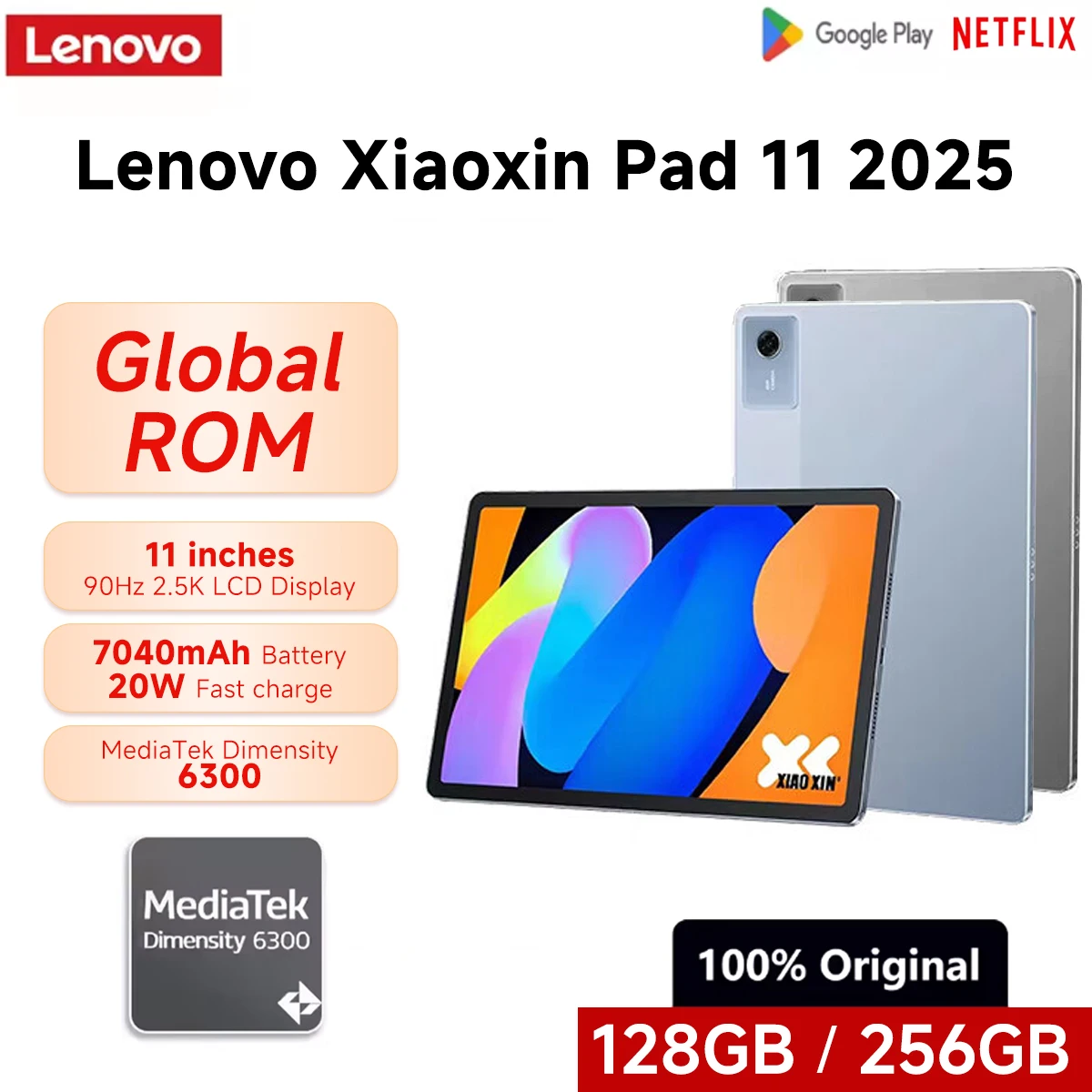 Global ROM Lenovo Xiaoxin Pad 2025 11'' MediaTek Dimensity 6300 2,5K Bildschirm 7040mAh Android Tablet mit Google Play und WLAN Image