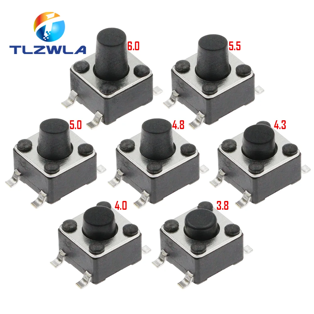 50 Stück 4,5x4,5 Druckknopf schalter smd 4,5x4,5x3,8 Licht berührungs schalter 4.5*4.5*4.3/5/6/7/8/9/10/11/12/13mm der Netzschalter 4pins Image