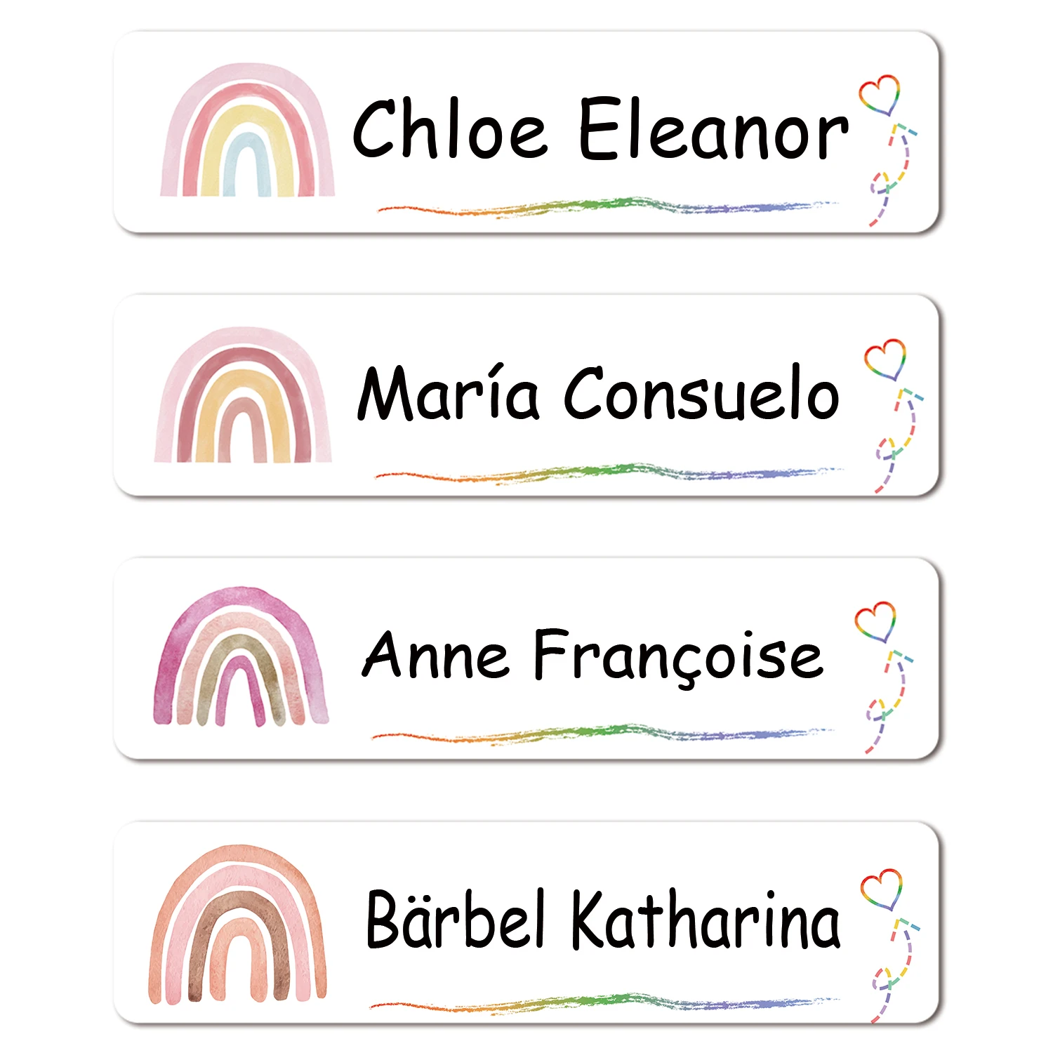 80/160/240 Stück personalisierte Namensaufkleber, individuelle wasserfeste Etiketten zum Aufkleben, für Kinder, Lehrer, Eltern, Schule, Kindertagesstätte – Regenbogen 413 Image