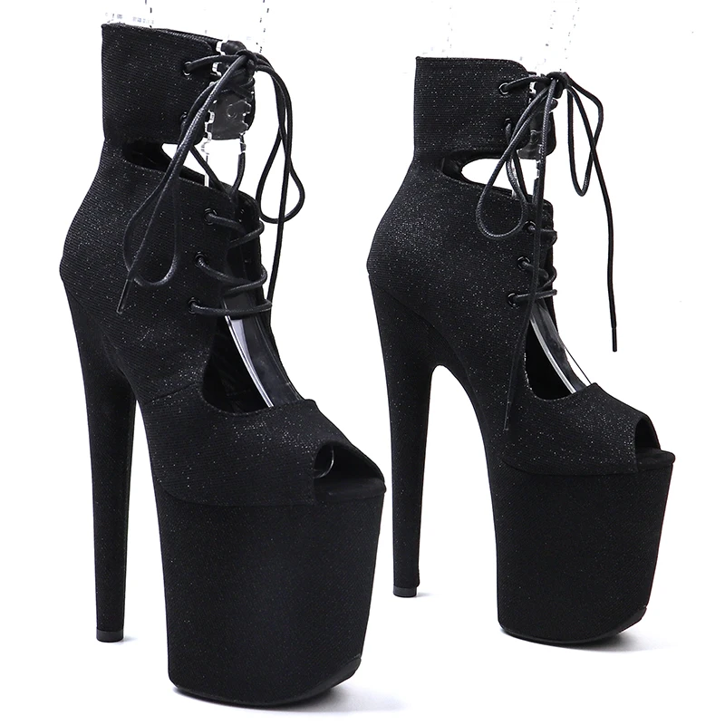 Leecabe 20 cm/8 Zoll Glitzer-Obermaterial, trendige Mode-Plateau-High-Heels-Stiefel, Party-Stripper-Absatz, Pole-Dance-Schuhe Image