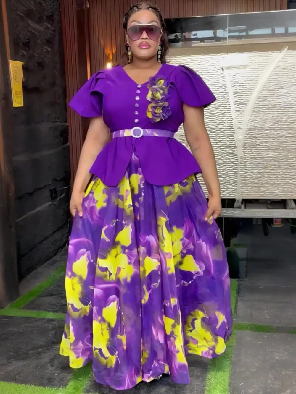 Elegante Afrikanische Kleider für Damen 2026 Sommer Mode Kurzarm Bedrucktes Gewand Übergröße Muslimisches Hochzeits-Abendkleid Langes Kleid Image
