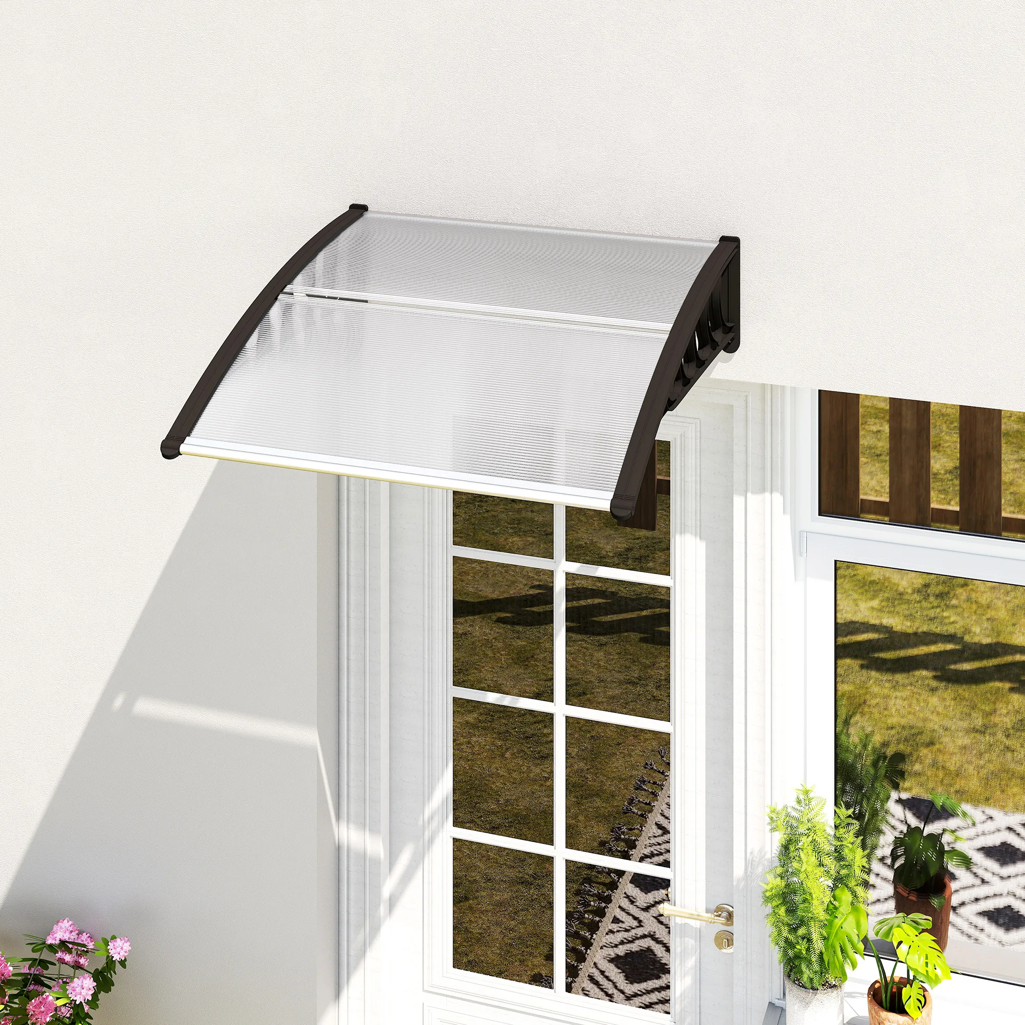 Outsunny Pultvordach Vordach für Haustür 103x96,5x27cm mit UV Schutz für draußen Image