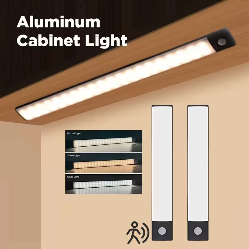 10–60 cm ultradünnes Bewegungsmelder-Licht, magnetische Halterung, USB wiederaufladbar, 3-Farben-Einstellung unter dem Schrank, Licht für das Heimbüro Image