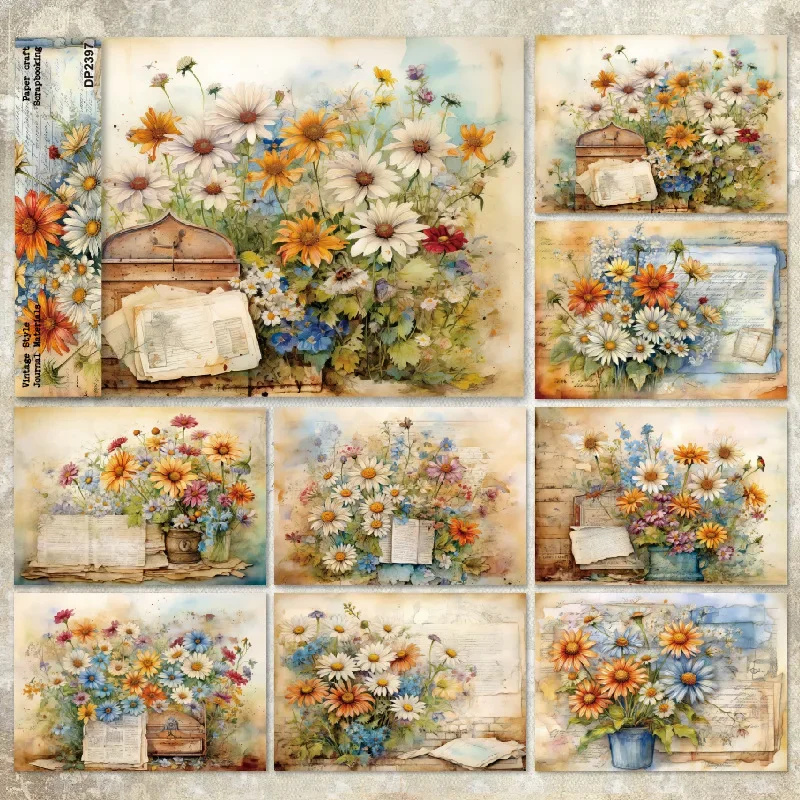 JIANWU 8 Blatt Vintage-Charakter, Blumen, Pilz, Landschaftsbau, Collage, Dekor, Material, Papier, kreatives DIY-Junk-Tagebuch, Schreibwaren Image
