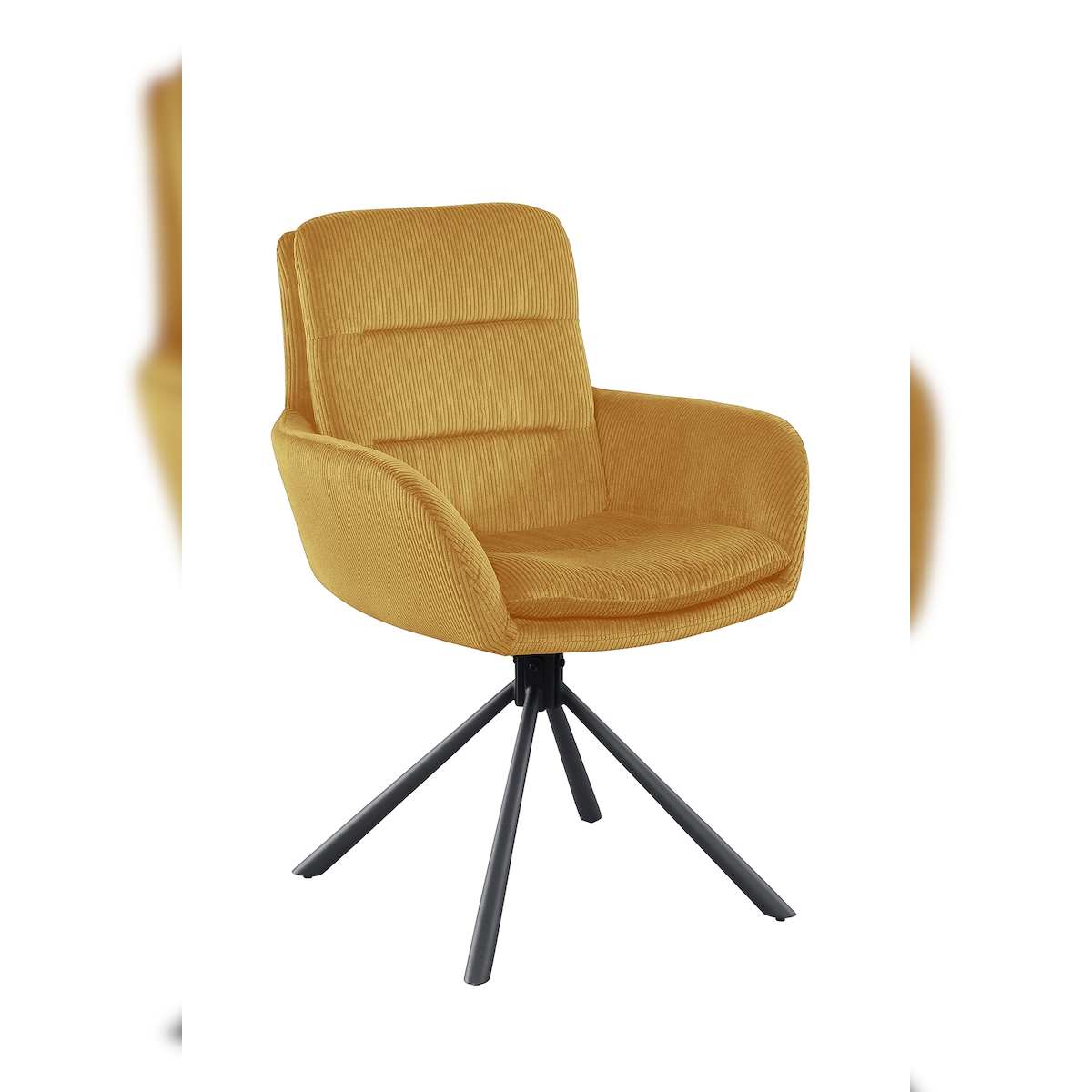 SalesFever Armlehnstuhl mit 360° Drehfunktion | Stoffbezug in Cord-Optik | Baseball-Gestell Metall | B 60 x T 64 x H 89 cm | gold – schwarz Image
