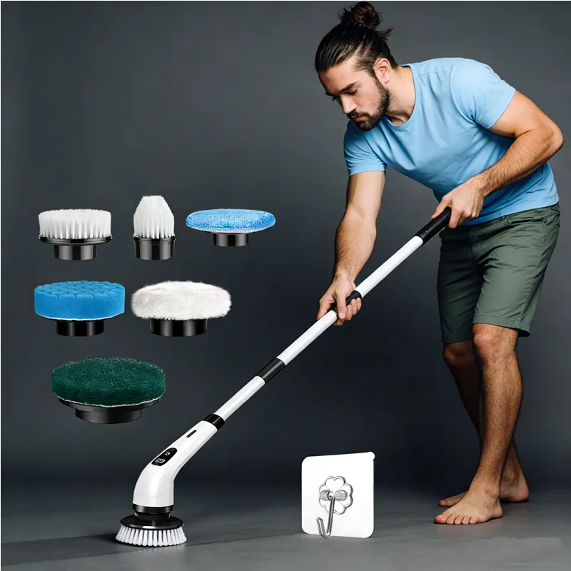 Kabelloser Haushalts-Spin-Schrubber Küchen-Gadgets Haarbürsten Badezimmerbesen Toiletten-Mehrzweck-Reinigungsbürste Elektrische Wischmopps Image