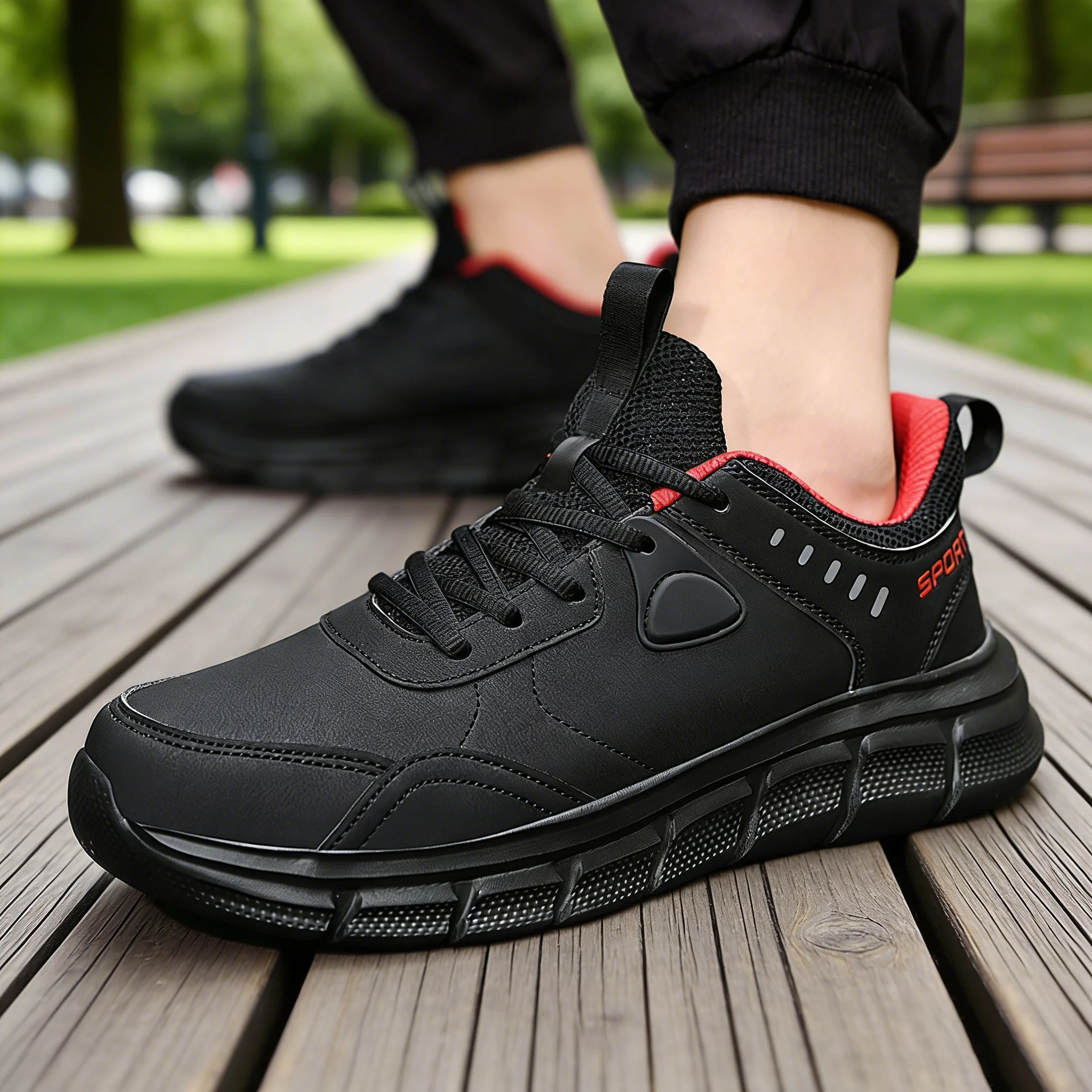 Herren-Laufschuhe für alle Jahreszeiten, atmungsaktive Mesh-Sportschuhe, leichte, dämpfende, schwarze Sport-Outdoor-Jogging-Walking-Schuhe Image