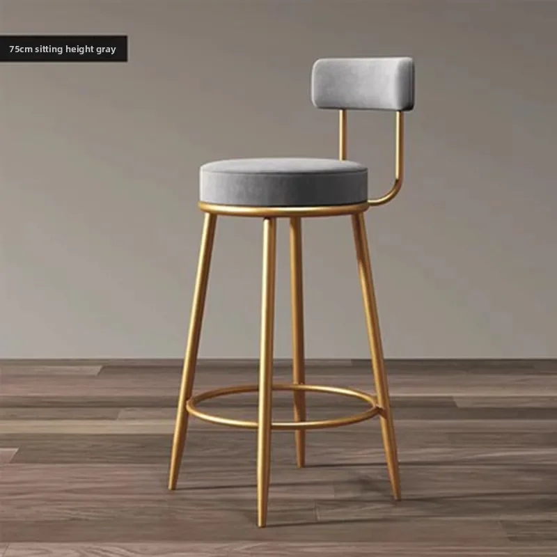 Nordic Bar – einfacher und luxuriöser goldener Barhocker für den Heimgebrauch, hochbeiniger Stuhl, Barstuhl, Rückenlehne, Empfangsstuhl, Schreibtischhocker, Schmiedeeisen