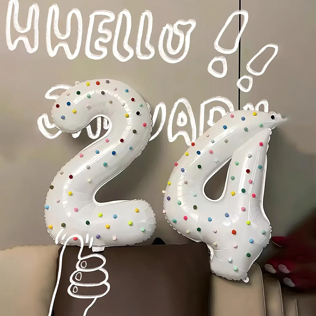 40 Zoll große weiße digitale Luftballons, DIY farbige Filzkugeln für Geburtstagsfeiern, Fotohintergründe, Jubiläen, Abschlussfeiern. Image