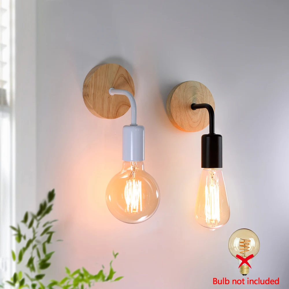 Holz-Wandleuchte Vintage Wandlampe E27 Nachttischlampe Retro Vintage Lampe Industriedekor Esszimmer Schlafzimmer Beleuchtung