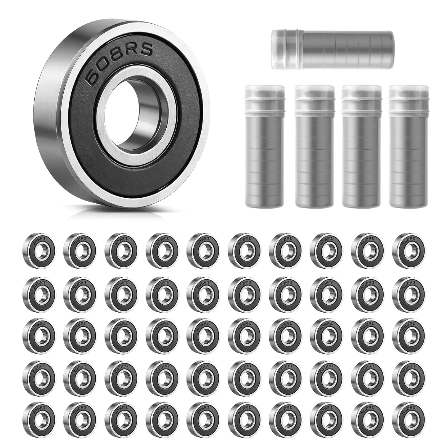 50er-Pack 608 RS Kugellager 8x22x7mm mit Schmierfett-Dichtung für Rollschuh-Skateboard Kleine 8mm Kugellager