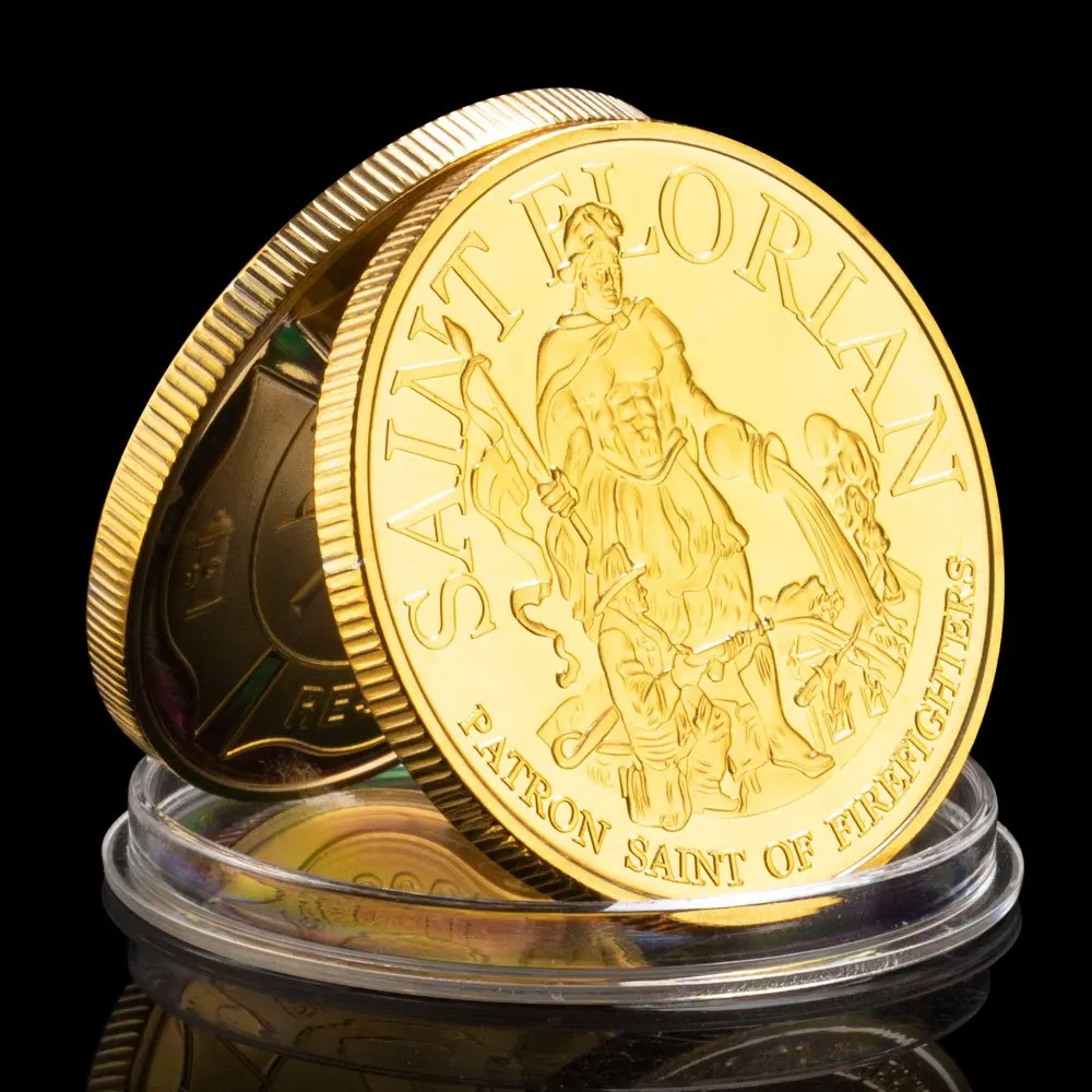 Patron Saint of Firefighters Souvenir-Münze, vergoldete Sammlung, Kunst-Herausforderungsmünze, Gedenkmünze mit Saint Florian-Muster Image