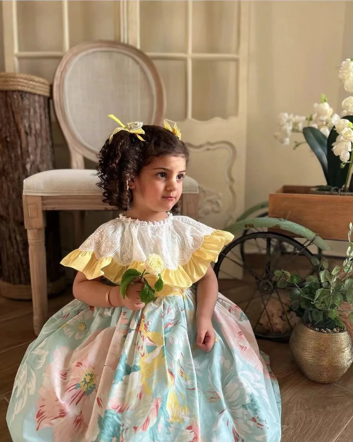 0-12Y Baby Mädchen Sommer Rose Floral Blau Türkische Vintage Lolita Prinzessin Ballkleid Kleid für Geburtstag Urlaub Casual Eid B196