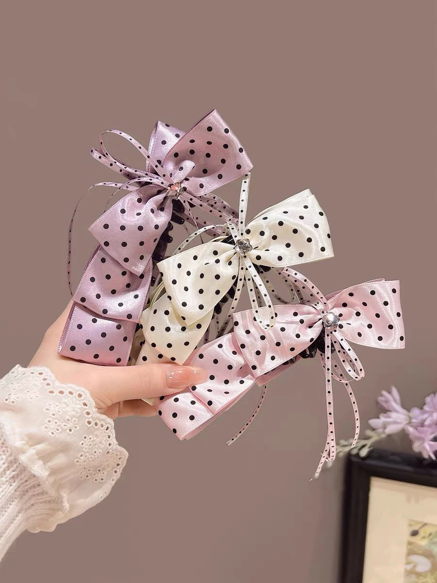 1 Stück Modische Haarspange mit Polka Dots und Schleife für Damen und Mädchen, Hochwertiger Pferdeschwanzhalter, Elegante Haarspange, Haarklammer Image
