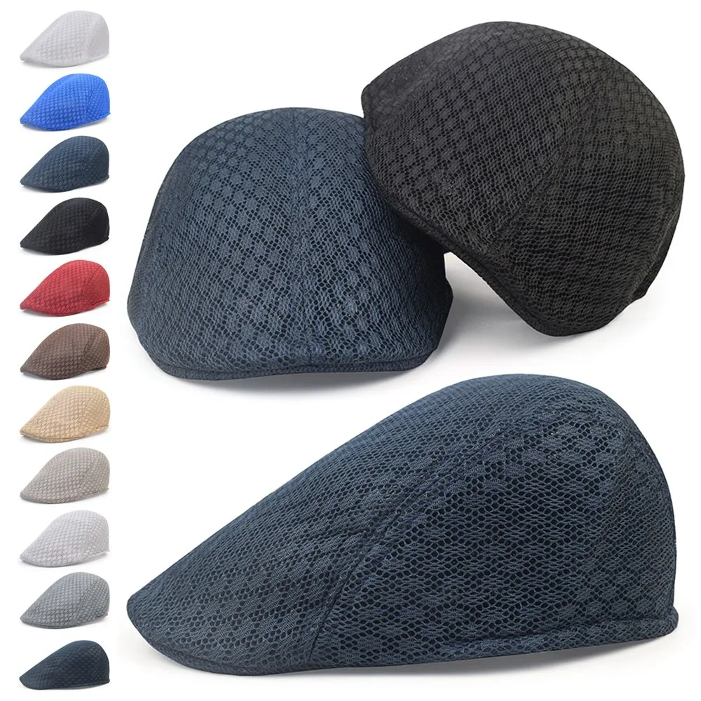 Modische koreanische Entenschnabelmütze, hohle, einfarbige Mesh-Baskenmütze, atmungsaktiver Sonnenhut, Unisex Image