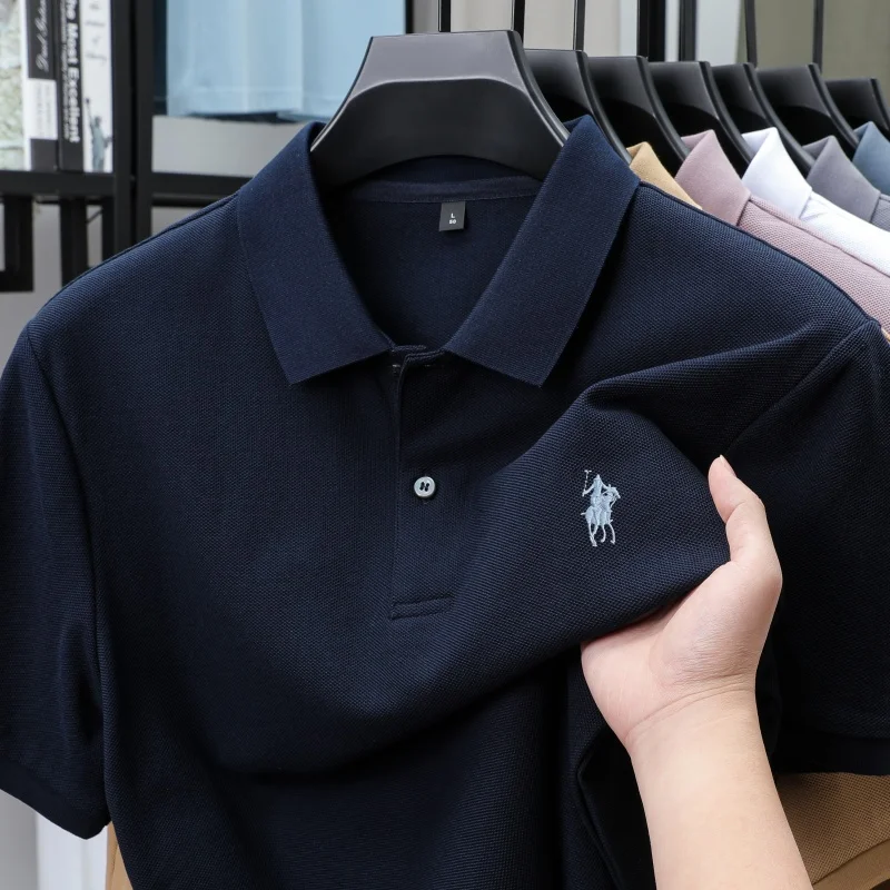 Sommer Herren Marken-Poloshirt mit Stickerei, Kurzarm, 100% Baumwolle, Knitterfrei und Pflegeleicht, Business Casual Kleidung Image