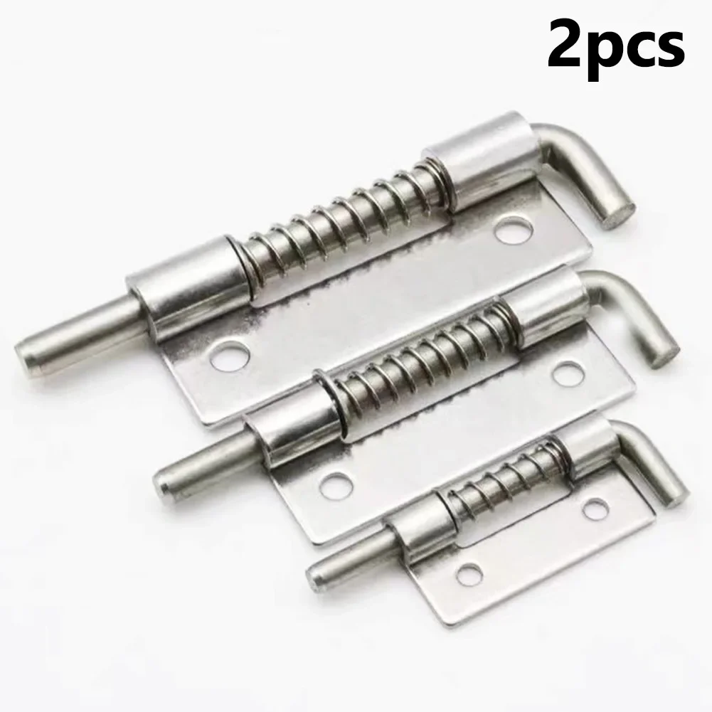 2PCS Frühling Geladen Latch Pin 304 Edelstahl Silber Fenster Schrank Scharniere Sicherheit Tür Bolzen Latch Für Haushalts Hardware Image