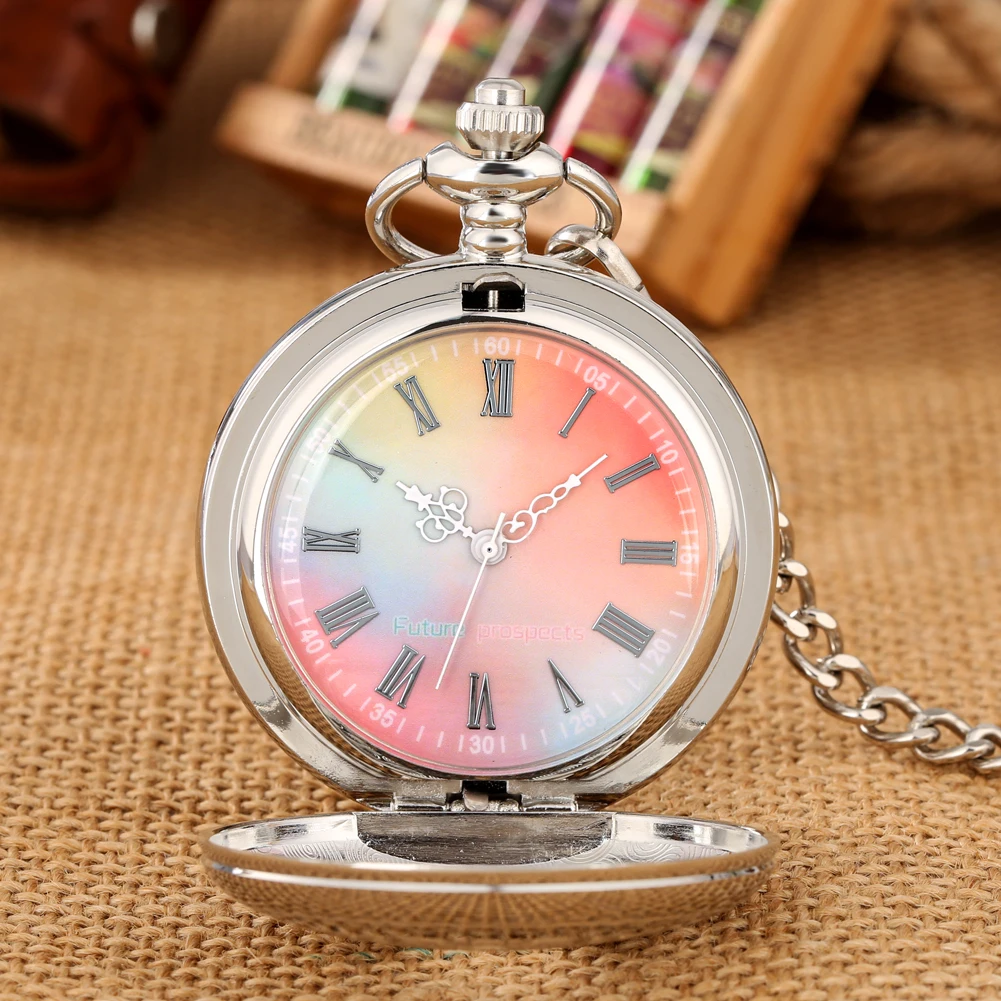 Wunderschöne farbige Zifferblatt Silber Taschenuhr Elegante Vintage aushöhlen Anhänger Halskette Uhr Vintage Taschenuhr Geschenk Männer Frauen