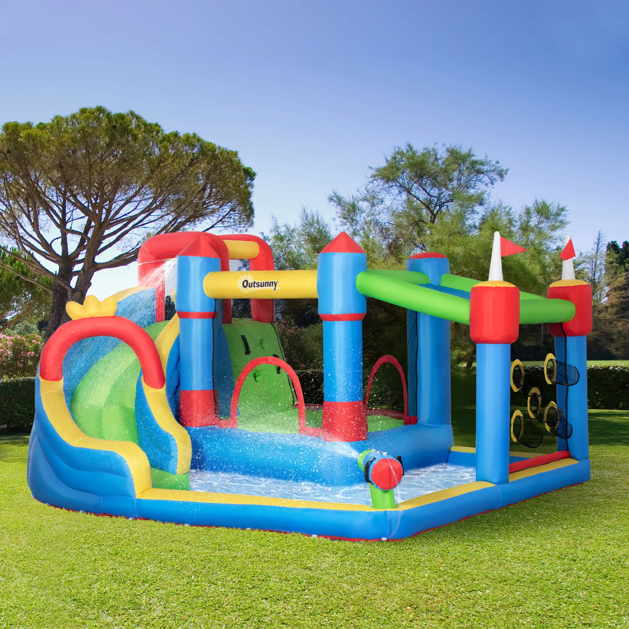 Outsunny Hüpfburg, Wasserpark, Aufblasbare Hüpfburg mit Gebläse, Wasserspielcenter Image