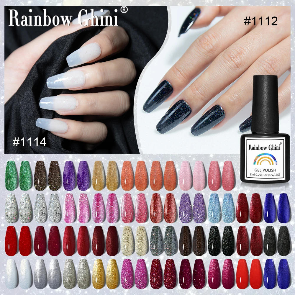 Rainbow Ghini 8ml Farbiger Feiner Glitzer UV-Nagellack Langanhaltender Preußischblau & Weinrot Glänzender Gel-Lack Image