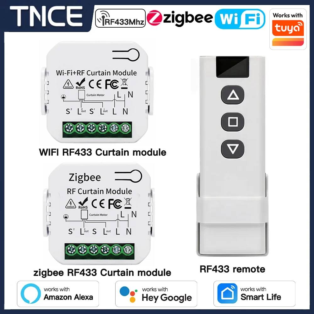TNCE Tuya Vorhangschaltermodul WiFi ZigBee RF433 MHz, Rollos, Rollladen, Motorunterbrecher, Smart Control Voice Alexa Google Home Image